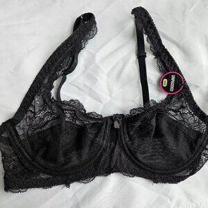Rene Rofe Black Lace Balconette Bra with Underwire 34B